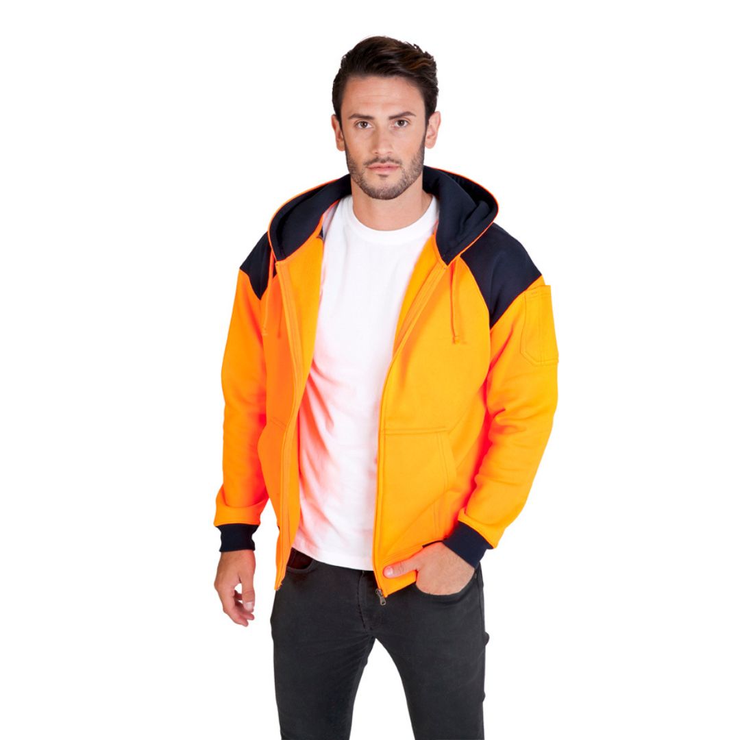 Men Shoulder Contrast Hi Vis Zip Hoodie - WORKWEAR - F303HZW