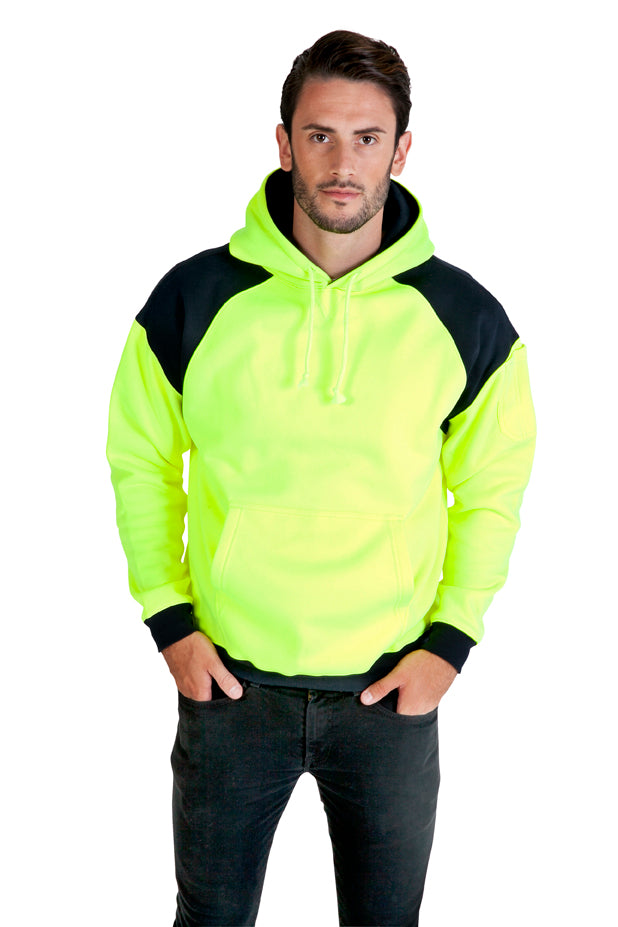Men Shoulder Contrast Panel Hi Vis Hoodie - WORKWEAR - F303HPW