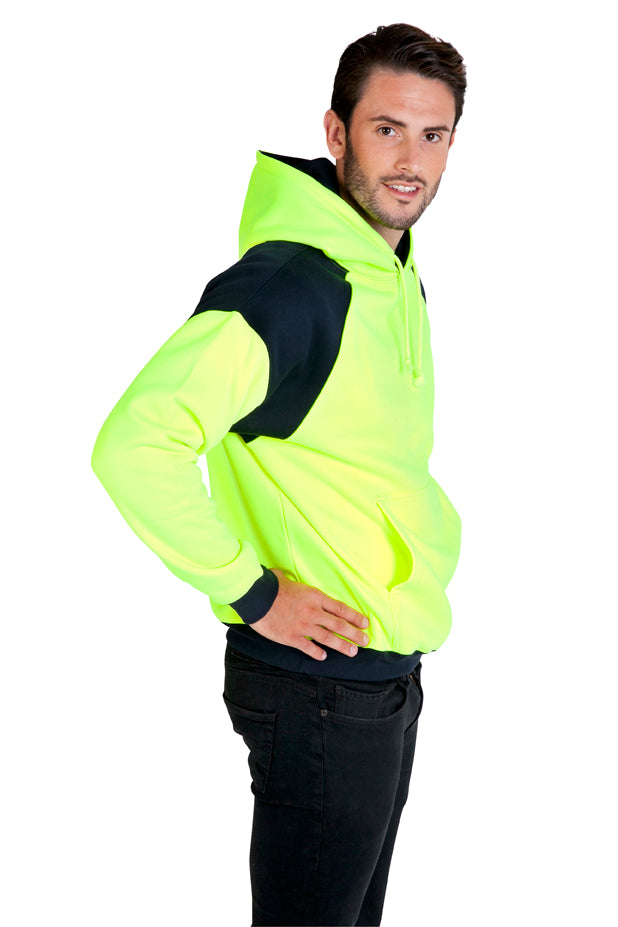 Men Shoulder Contrast Panel Hi Vis Hoodie - WORKWEAR - F303HPW