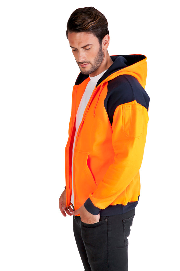 Men Shoulder Contrast Hi Vis Zip Hoodie - WORKWEAR - F303HZW