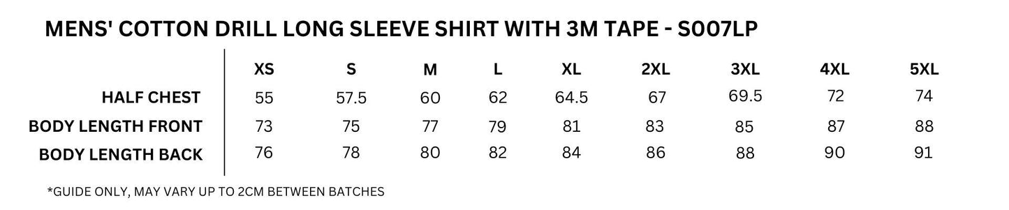 100% Combed Cotton Drill Long Sleeve Shirt - 3M - S007LP
